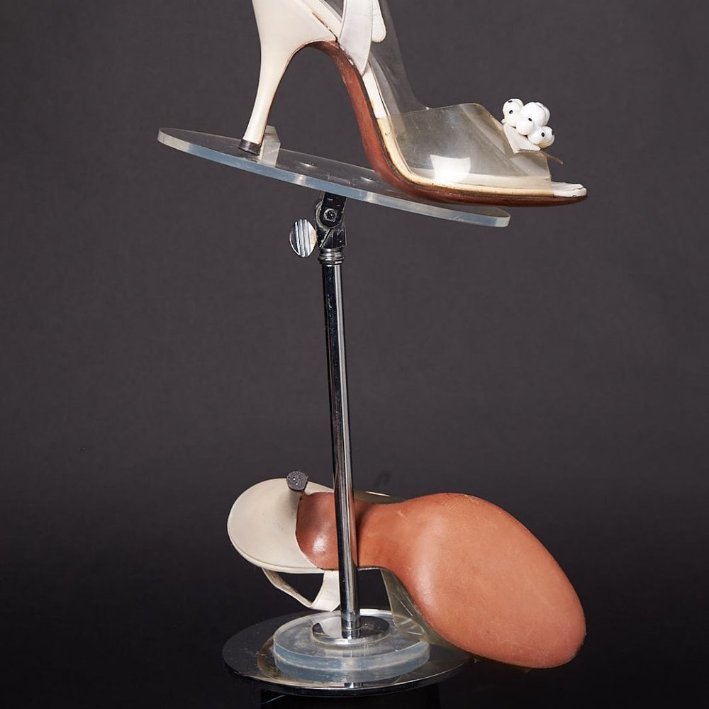 1950s Clear Beaded Slingback Peep Toe Heels Shoes